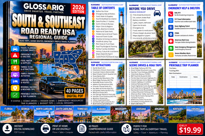 South & Southeast Road Trip, Emergency & Adventure Regional Guide — 40 Pages