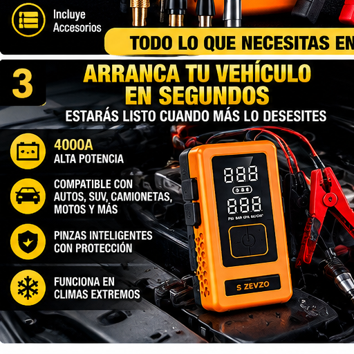 S ZEVZO 4000A para arranque de vehículo — imagen en español