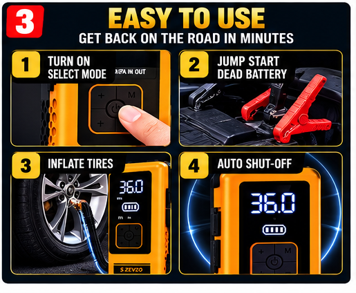 GLOSSARIQ S ZEVZO jump starter tire inflator English use guide