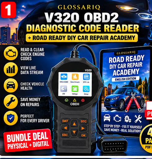 GLOSSARIQ V320 OBD2 + Road Ready DIY Car Repair Academy Bundle