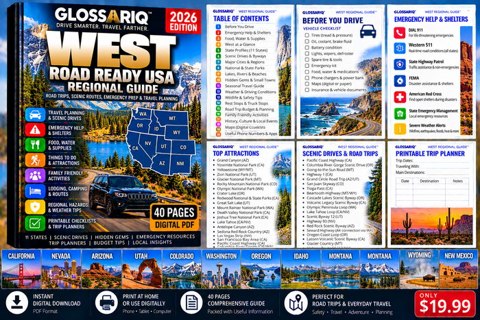 West Road Trip, Emergency & Adventure Regional Guide — 40 Pages