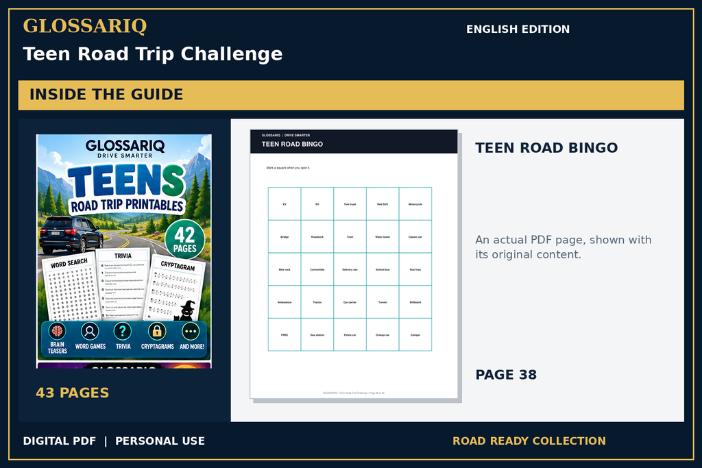 GLOSSARIQ Teen Road Trip Challenge — English edition — actual interior page