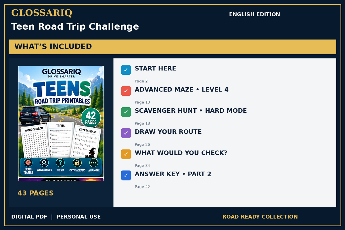 GLOSSARIQ Teen Road Trip Challenge — English edition — included content