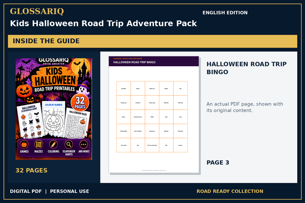 GLOSSARIQ Kids Halloween Road Trip Adventure Pack — English edition — actual interior page