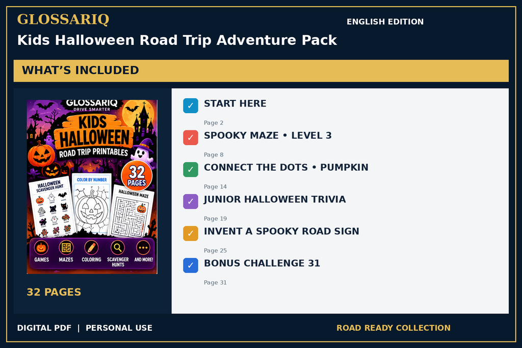 GLOSSARIQ Kids Halloween Road Trip Adventure Pack — English edition — included content