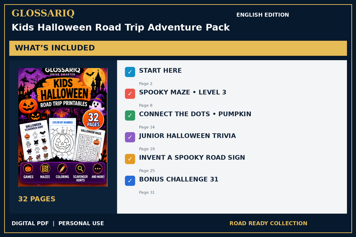 GLOSSARIQ Kids Halloween Road Trip Adventure Pack — English edition — included content