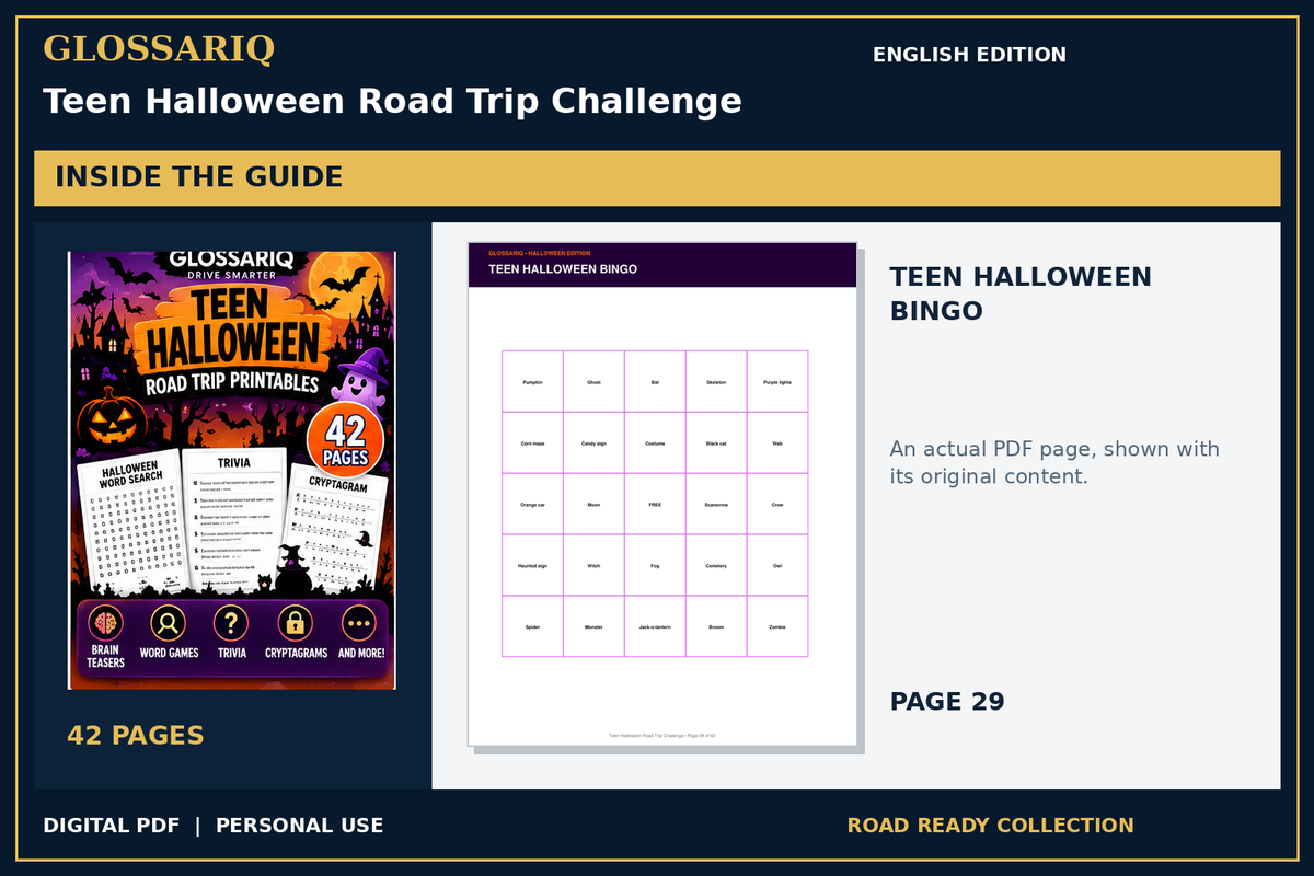 GLOSSARIQ Teen Halloween Road Trip Challenge — English edition — actual interior page