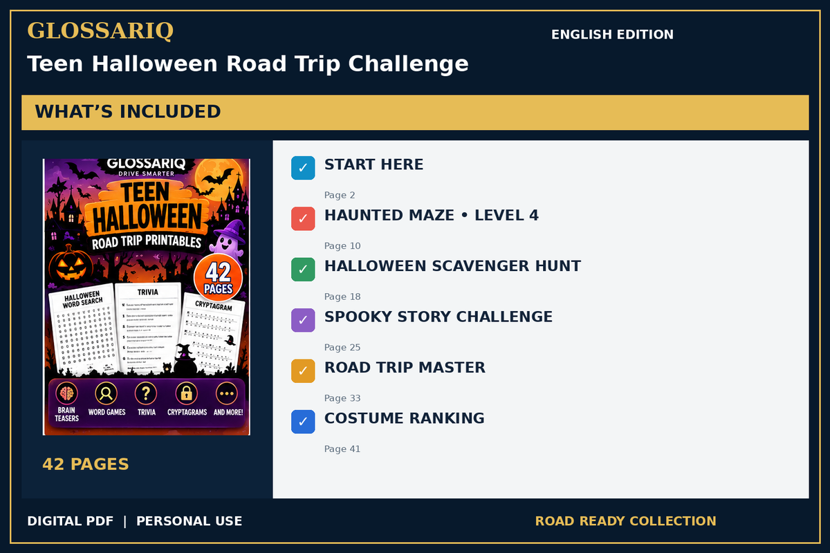 GLOSSARIQ Teen Halloween Road Trip Challenge — English edition — included content