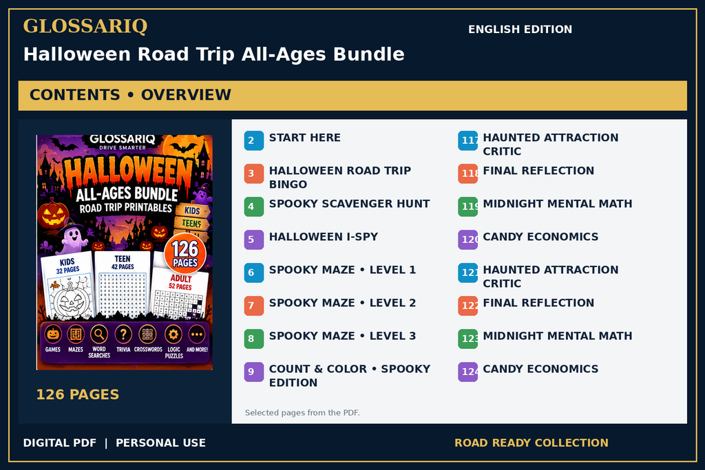 GLOSSARIQ Halloween Road Trip All-Ages Bundle — English edition — PDF contents overview