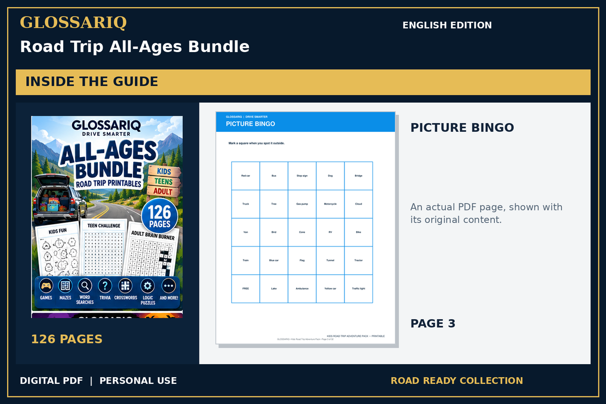 GLOSSARIQ Road Trip All-Ages Bundle — English edition — actual interior page