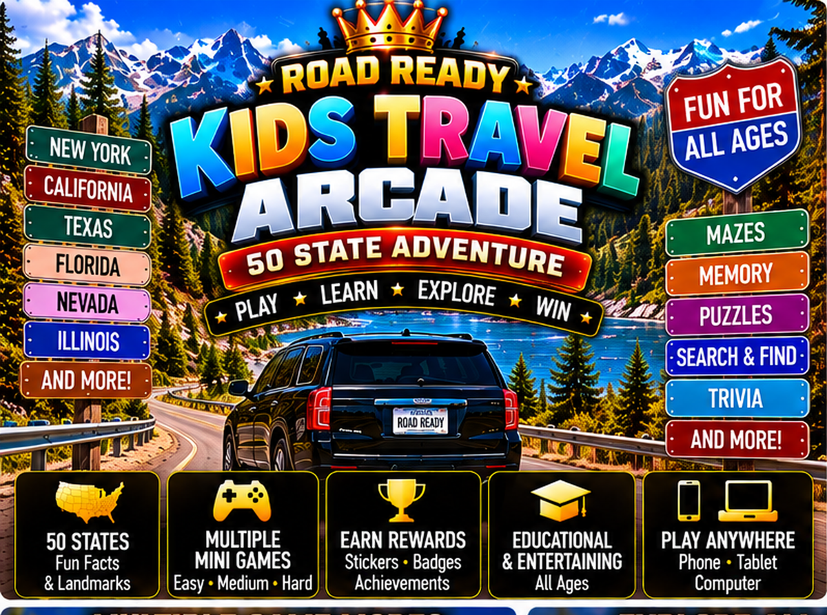 Road Ready Kids Travel Arcade 50-state adventure hero
