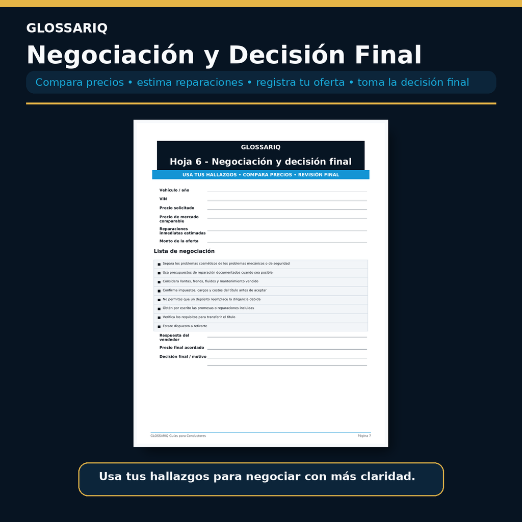 Hoja real de negociación y decisión final de la Lista de Inspección para Autos Usados en español