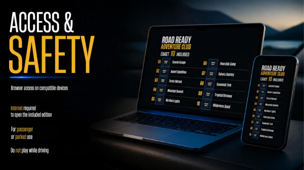 Road Ready Adventure Club browser access English Spanish passenger and parked use safety