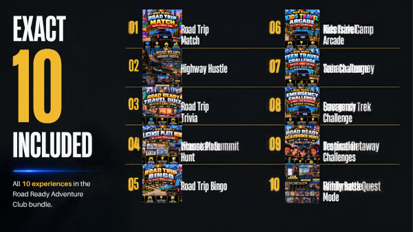 Road Ready Adventure Club exact 10 included interactive experiences
