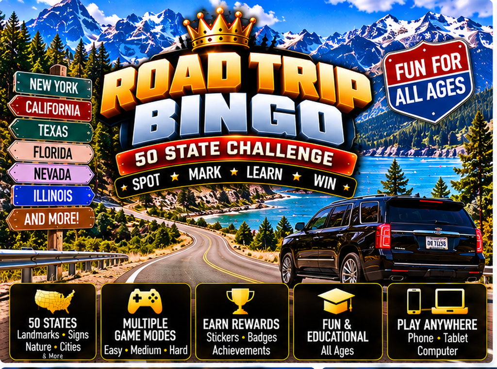 Road Trip Bingo 50-state interactive travel game hero