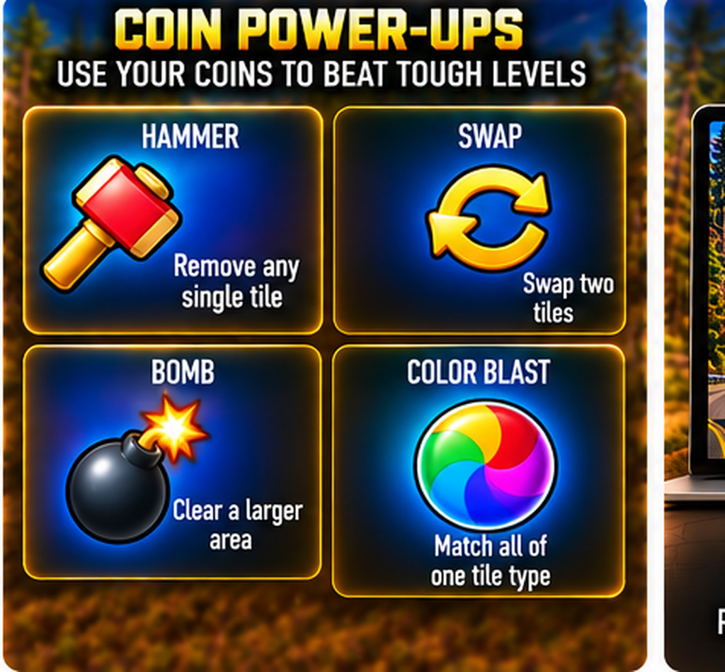 Road Trip Match coin power-ups and puzzle tools