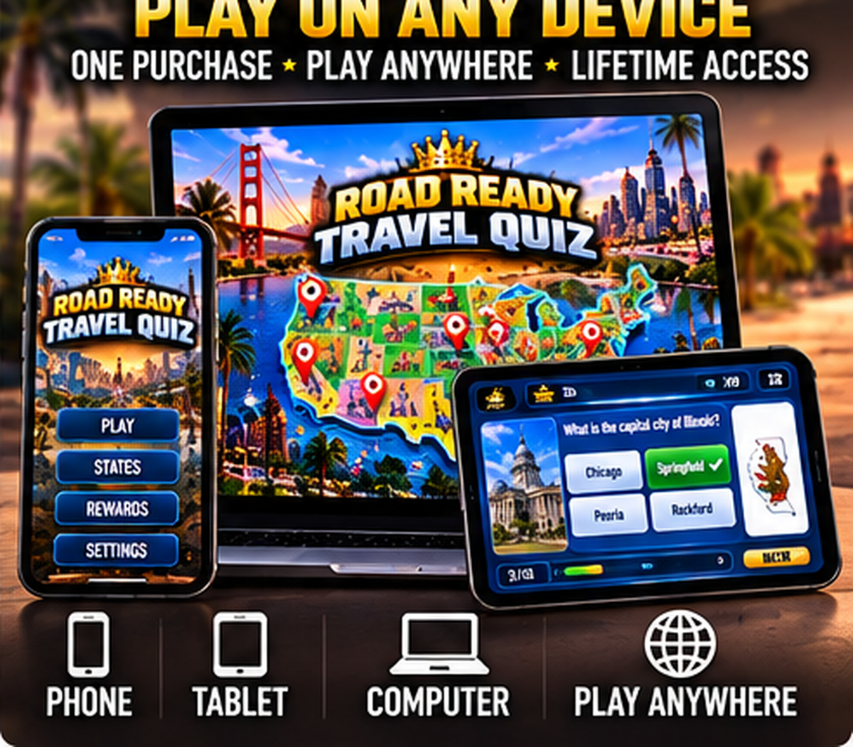Road Trip Trivia phone tablet and computer access