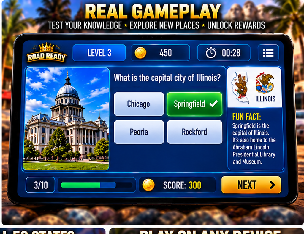 Road Trip Trivia actual quiz gameplay interface