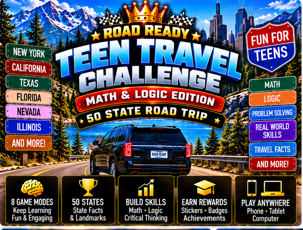 Road Ready Teen Challenge travel math and logic game hero